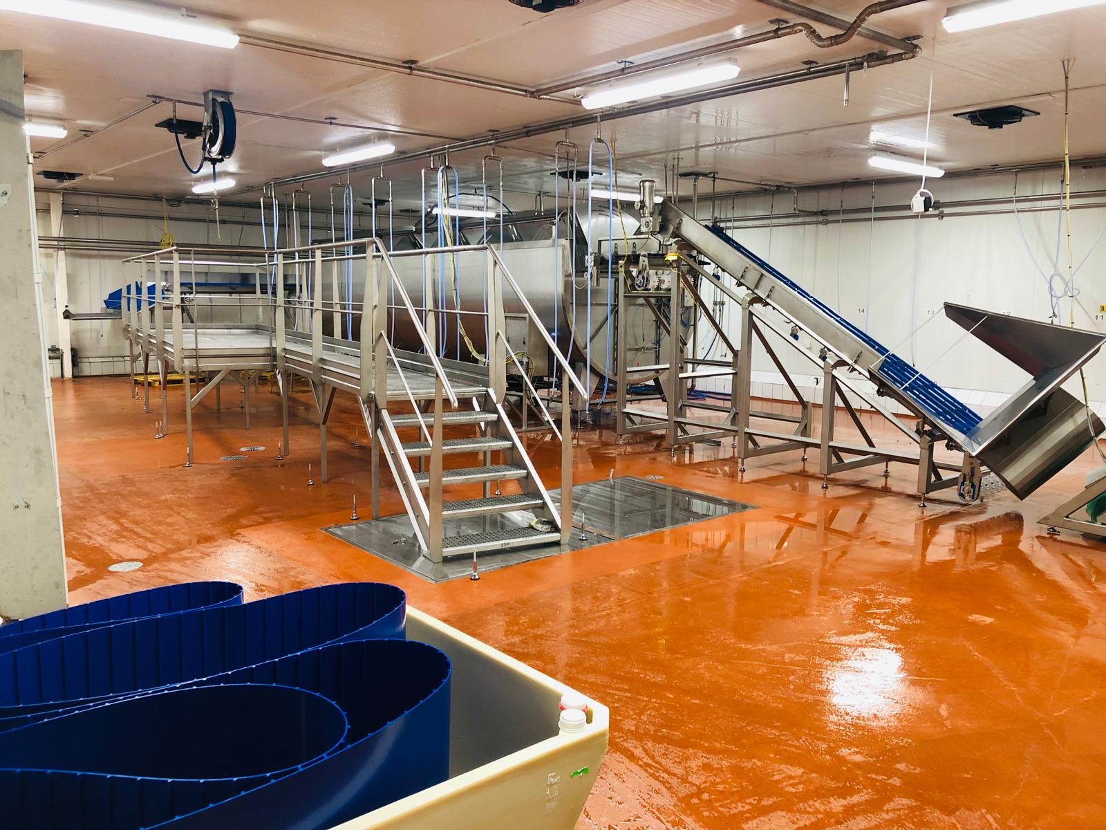Complete thawing line in the plant